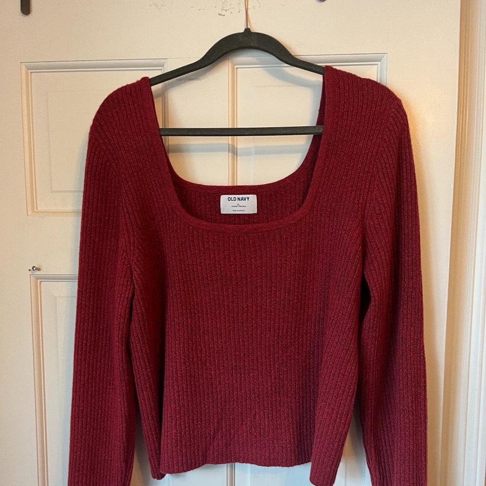 Square Neck Knit Crop Sweater - XL